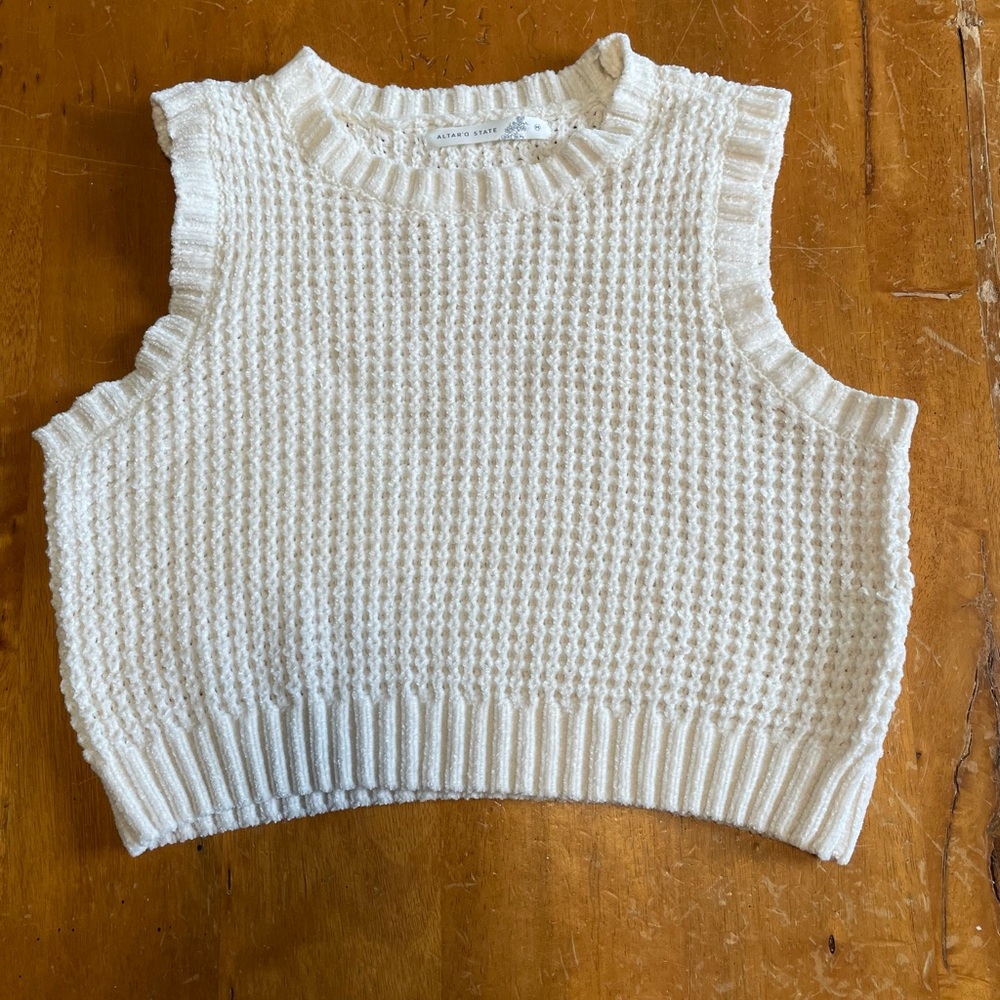 Altar'd State Cream Knit Sweater Vest